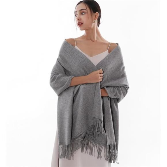 Women Pashmina Shawls Wraps Warm Soft Grey2 - Picture 7 of 7
